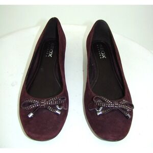 Geox Respira Burgundy Suede Flats Rhinestone Bow Size 41 / 10.5    C113